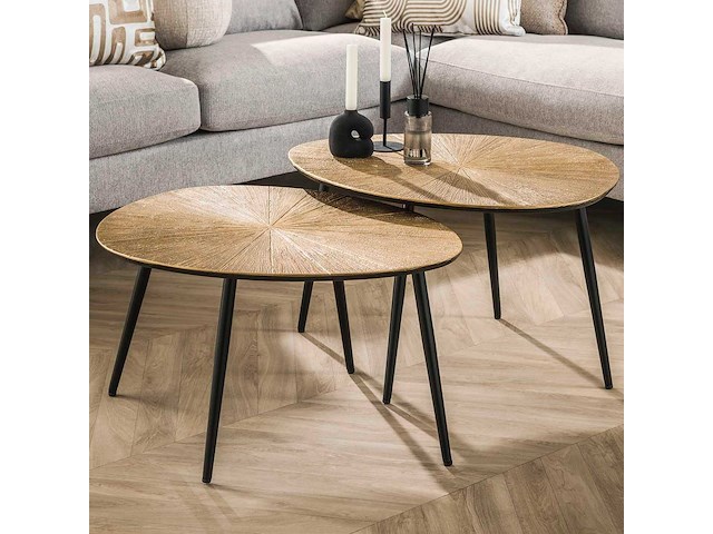 Metallic antiek goud salontafel set/2 - ray metal organic - afbeelding 2 van  5