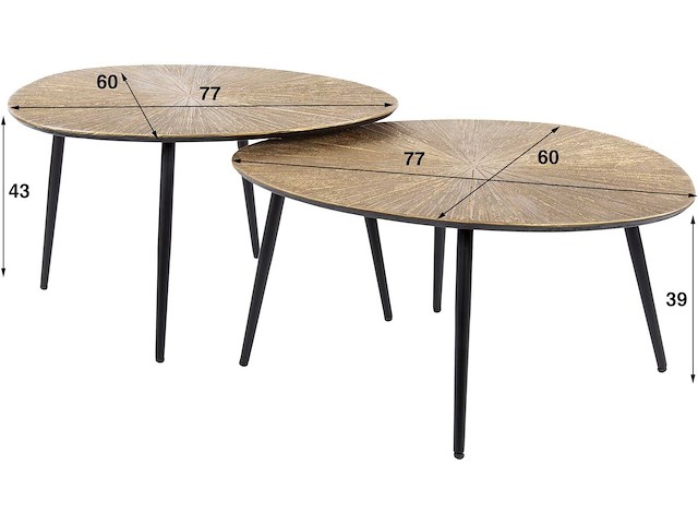 Metallic antiek goud salontafel set/2 - ray metal organic - afbeelding 4 van  5