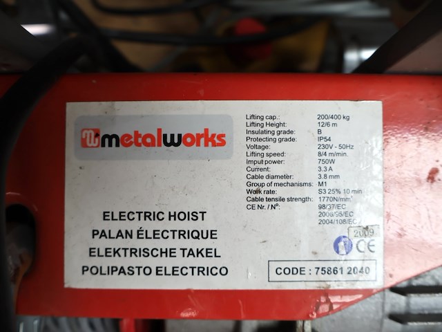 Metalworcks elektrische takel (x2) - afbeelding 3 van  6