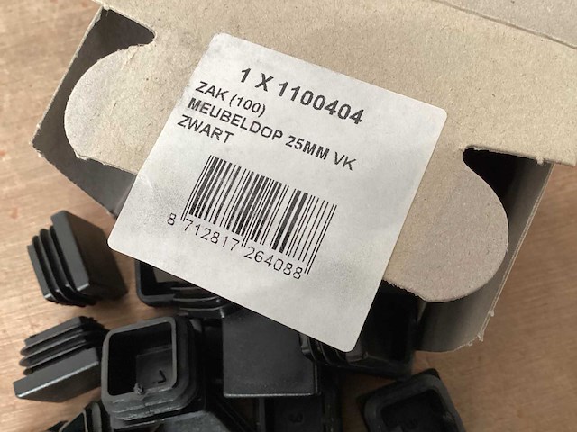 Meubeldop 25x25 mm, zwart (1150x) - afbeelding 1 van  2