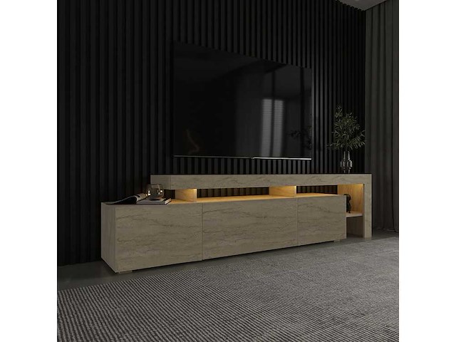 Meuble tv moderne avec leds - effet travertin - afbeelding 5 van  6