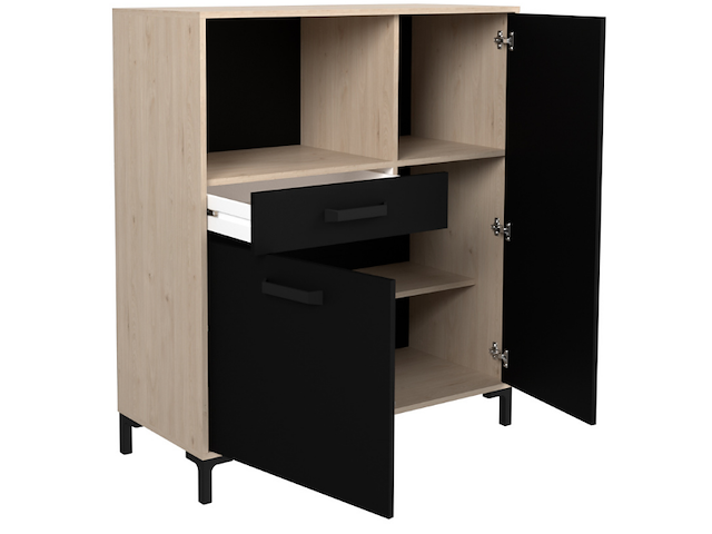 Microgolfkast felicity 100cm, 2 deuren & 1 lade - eikdecor/zwart - afbeelding 2 van  7