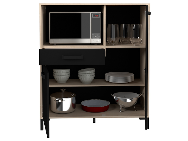 Microgolfkast felicity 100cm, 2 deuren & 1 lade - eikdecor/zwart - afbeelding 4 van  7