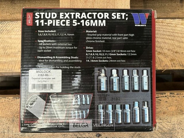 Midlock stud extractor set 11-piece 5-16mm - afbeelding 2 van  2