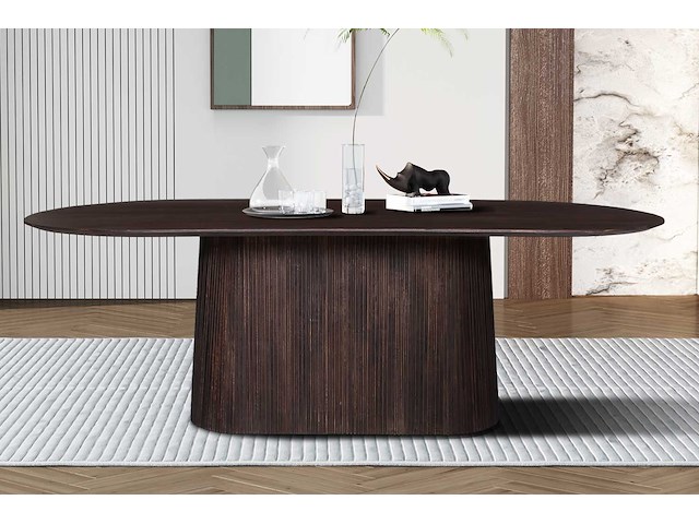 Miguel ovale eettafel 230cm donkerbruin | massief mango hout structuur en bovenblad - afbeelding 1 van  6