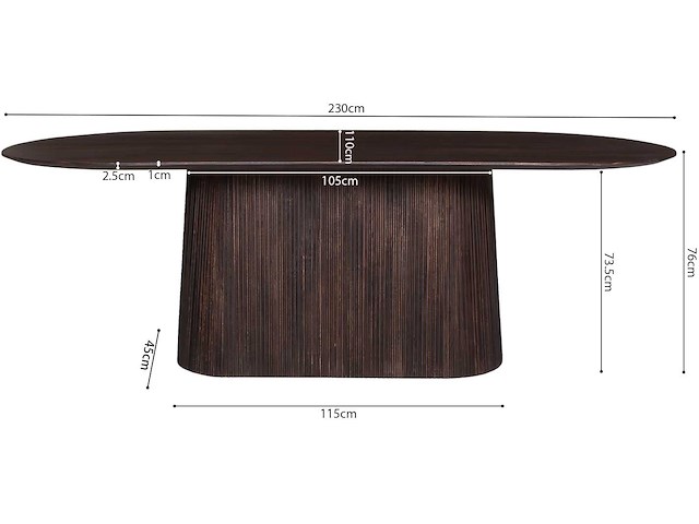 Miguel ovale eettafel 230cm donkerbruin | massief mango hout structuur en bovenblad - afbeelding 6 van  6