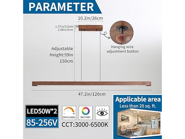 Mikeru walnoot led hanglamp (120 cm) - afbeelding 3 van  6