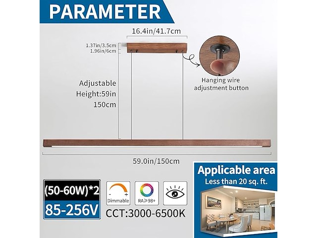 Mikeru walnoot led hanglamp (150 cm) - afbeelding 5 van  6