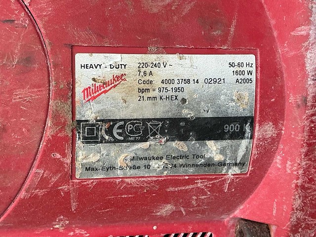 Milwaukee 900k breekhamer - afbeelding 4 van  5