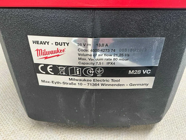 Milwaukee m28 vc accu stofzuiger - afbeelding 6 van  6