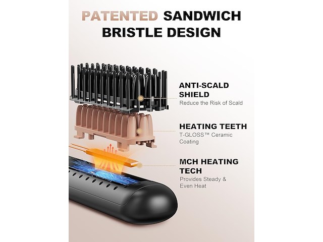 Mini stijltangborstel, keramische stijltang en haarborstel, 2-in-1 - afbeelding 3 van  5