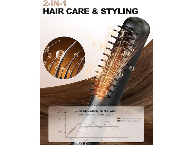 Mini stijltangborstel, keramische stijltang en haarborstel, 2-in-1 - afbeelding 5 van  5