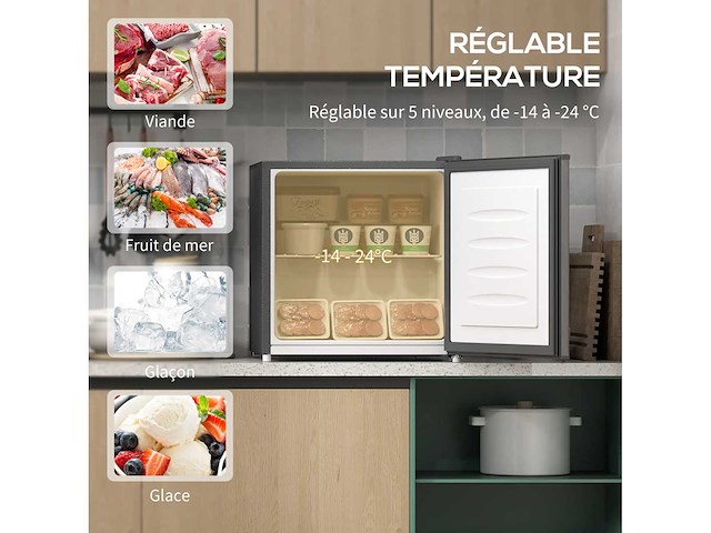 Mini vriezer instelbare temperatuur van -14 tot -24°c compact 35l - afbeelding 4 van  6