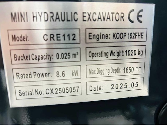Minigraver rte cre112 – diesel – bouwjaar 2025 - afbeelding 19 van  34