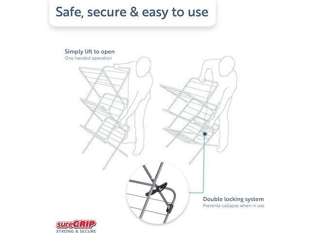 Minky premium sure grip 3-lags roestvrijstalen wasdroger grijs roestvrij staal standaardmaat - afbeelding 5 van  9