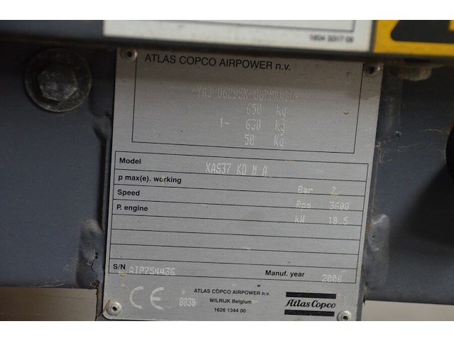 Mobiele compressor atlas copco xas37 ca. 158 uur zo goed als nieuw - afbeelding 15 van  16