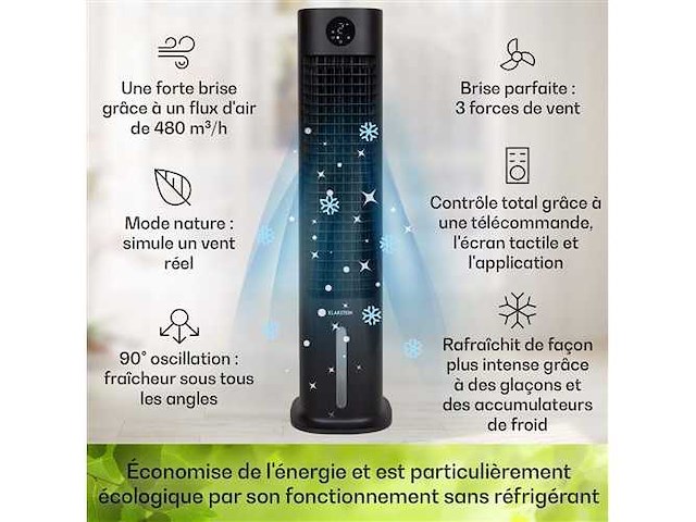 Mobiele luchtkoeler - met afstandsbediening - mobiele airconditioningventilator zonder afvoer - 480 m³/u - 8l - zwart - afbeelding 3 van  4