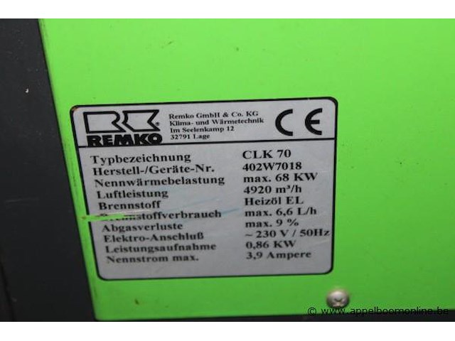 Mobiele oliegestookte heteluchtverwarmer remko, clk70 - afbeelding 2 van  3