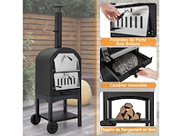 Mobiele pizzaoven 162 cm ijzer met thermometer en schoorsteen pizzaovens met 2 wielen en waterdichte deksel ergonomisch handvat - afbeelding 7 van  11
