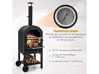Mobiele pizzaoven 162 cm ijzer met thermometer en schoorsteen pizzaovens met 2 wielen en waterdichte deksel ergonomisch handvat - afbeelding 9 van  11