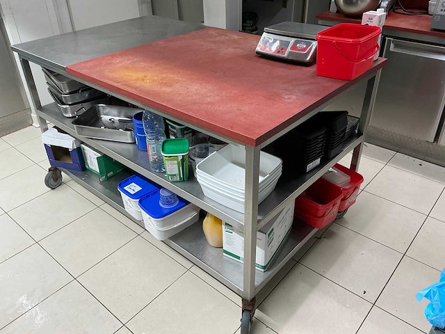 Mobiele rvs werktafel - afbeelding 1 van  5