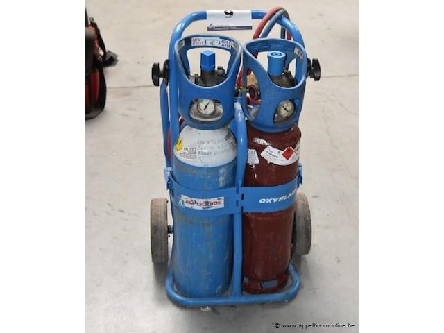 Mobiele snijbrander, air liquide, oxyflam, met zuurstof- en acetyleenflessen - afbeelding 1 van  1