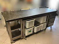 Mobiele werktafel - rvs met massief arduinen blad (2x) - afbeelding 1 van  13