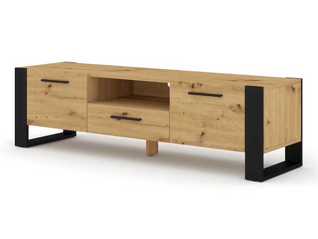Moderne hdf- en abs-tv-standaards in eikenhout en zwart - afbeelding 2 van  4