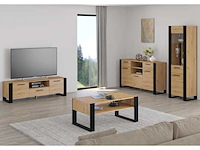 Moderne hdf- en abs-tv-standaards in eikenhout en zwart - afbeelding 3 van  4