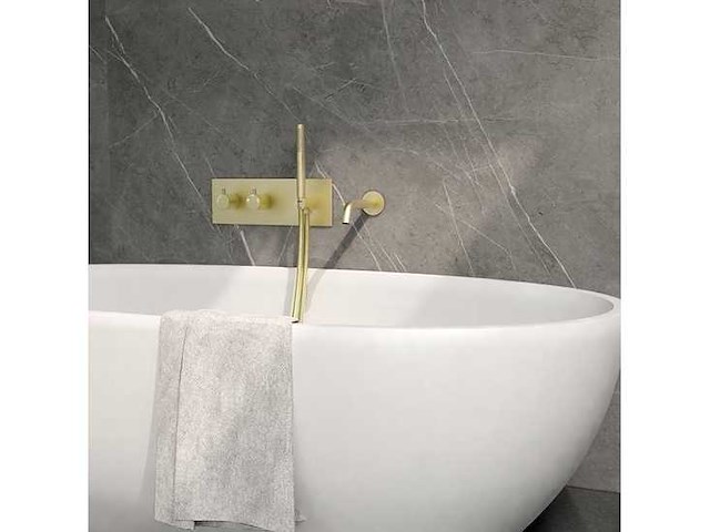 Moderne inbouw badkraan met handdouche – geborsteld goud – compleet inbouwsysteem - afbeelding 1 van  2