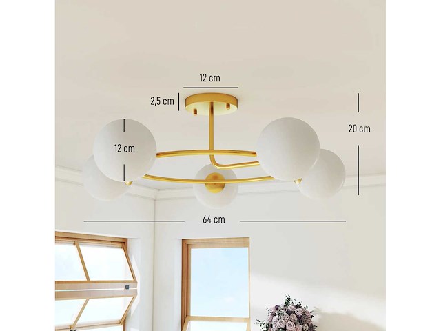 Moderne kroonluchter plafondlamp, 5-licht plafondlamp met g9 voet, semi-inbouwbare bevestiging, goud en wit - afbeelding 3 van  5