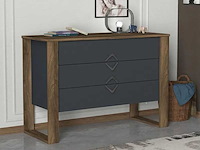 Moderne ladekast met drie lades, walnoot buitenafwerking en houtskoolkleurige lades - afbeelding 1 van  9