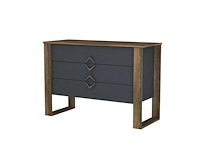 Moderne ladekast met drie lades, walnoot buitenafwerking en houtskoolkleurige lades - afbeelding 3 van  9