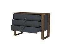 Moderne ladekast met drie lades, walnoot buitenafwerking en houtskoolkleurige lades - afbeelding 4 van  9