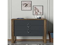 Moderne ladekast met drie lades, walnoot buitenafwerking en houtskoolkleurige lades - afbeelding 5 van  9