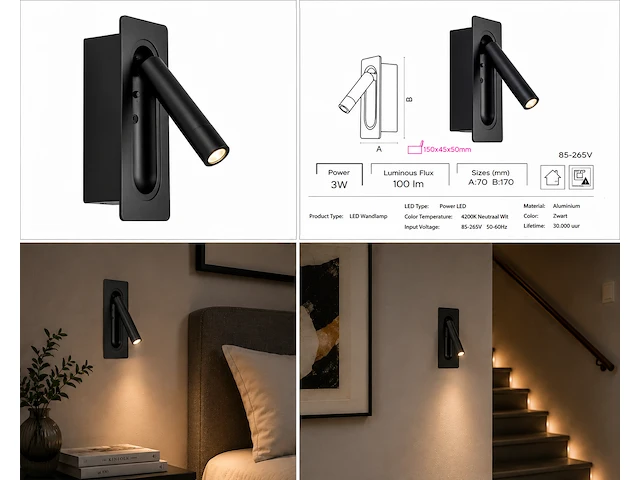 Moderne led wandlamp (horoz) – 3w – 4200k neutraal wit – ip20 – belek (4 stuks) - afbeelding 4 van  5