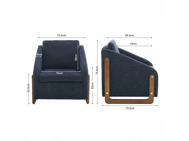 Moderne stijl fauteuil voor de woonkamer, met houten armleuningen - afbeelding 2 van  2