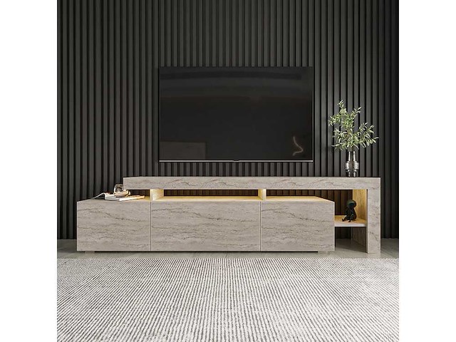 Moderne tv-standaard met led's - travertine-effect - afbeelding 3 van  8