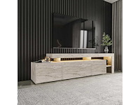 Moderne tv-standaard met led's - travertine-effect - afbeelding 2 van  7