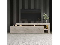 Moderne tv-standaard met led's - travertine-effect - afbeelding 3 van  7