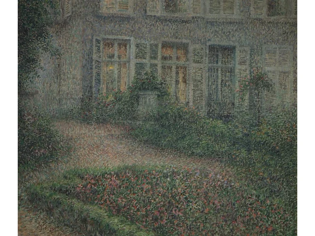 Modest huys (1874/75-1932), view of house with garden, oil on canvas 97 x 113 cm. (38.18 x 44.49 in.), frame: 112 x 128 cm. (44.09 x 50.39 in.) - afbeelding 1 van  5