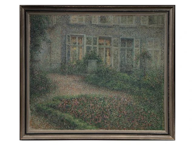 Modest huys (1874/75-1932), view of house with garden, oil on canvas 97 x 113 cm. (38.18 x 44.49 in.), frame: 112 x 128 cm. (44.09 x 50.39 in.) - afbeelding 2 van  5