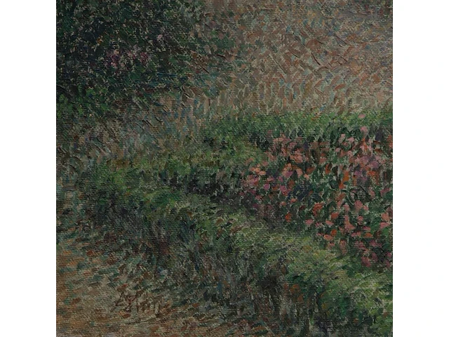 Modest huys (1874/75-1932), view of house with garden, oil on canvas 97 x 113 cm. (38.18 x 44.49 in.), frame: 112 x 128 cm. (44.09 x 50.39 in.) - afbeelding 4 van  5
