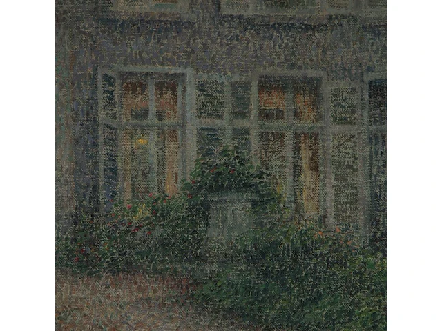Modest huys (1874/75-1932), view of house with garden, oil on canvas 97 x 113 cm. (38.18 x 44.49 in.), frame: 112 x 128 cm. (44.09 x 50.39 in.) - afbeelding 5 van  5