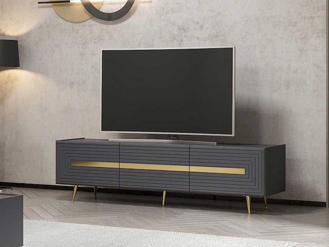 Modieus woody tv-meubel - antraciet goud - afbeelding 1 van  7