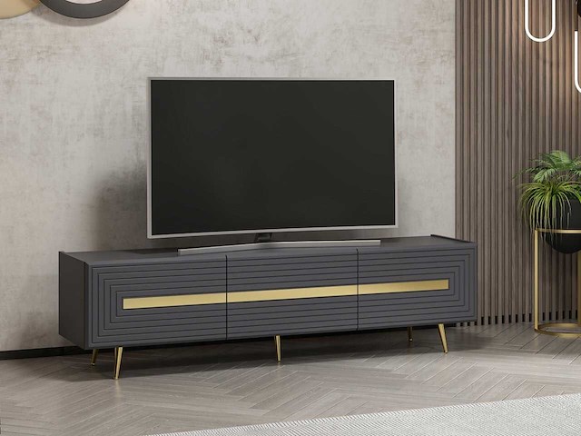 Modieus woody tv-meubel - antraciet goud - afbeelding 2 van  7