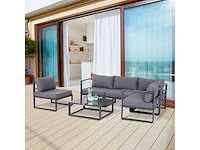 Modulaire 5-zitter zeilstijl stijl hoektuinmeubelset met kussens en een grijze aluminium salontafel - afbeelding 2 van  4