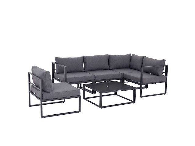 Modulaire 5-zitter zeilstijl stijl hoektuinmeubelset met kussens en een grijze aluminium salontafel - afbeelding 3 van  4