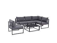 Modulaire 5-zitter zeilstijl stijl hoektuinmeubelset met kussens en een grijze aluminium salontafel - afbeelding 3 van  4