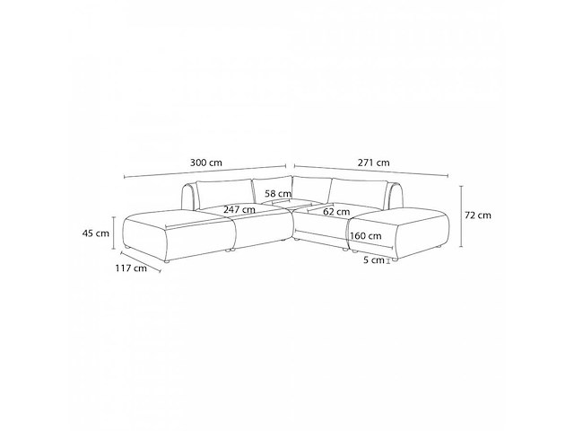 Modulaire vaste hoekbank van textuurstof met 2 fauteuils, 1 hoek en 2 poefs - afbeelding 5 van  14